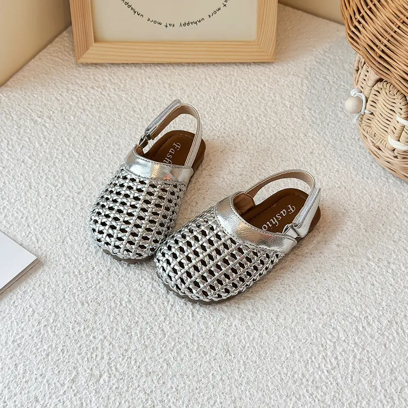 Girls Summer Large Braided Slingbacks Shoes Daily Girl School Summer Camp Flat Sandals Elegant Open Toes Students Sandals I06082
