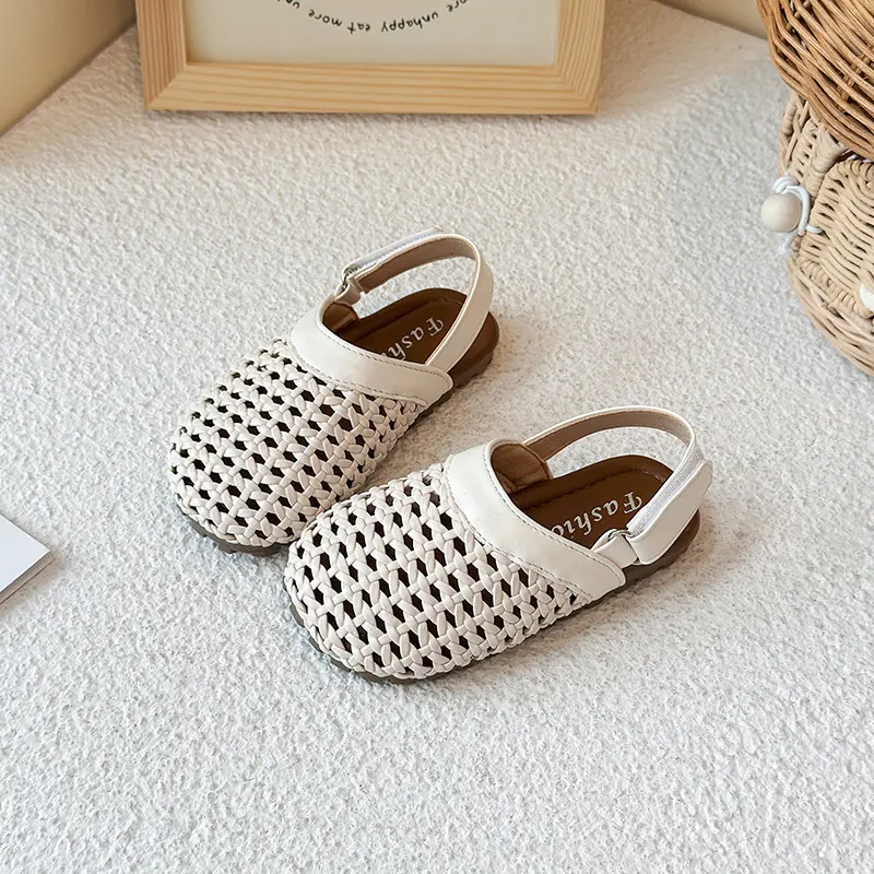 Girls Summer Large Braided Slingbacks Shoes Daily Girl School Summer Camp Flat Sandals Elegant Open Toes Students Sandals I06082