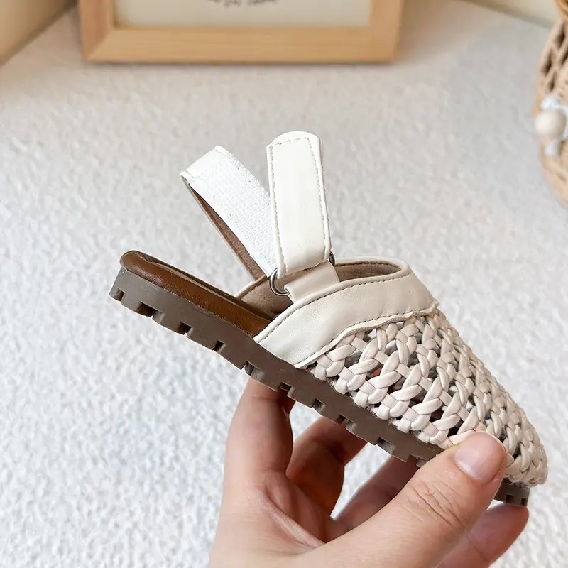 Girls Summer Large Braided Slingbacks Shoes Daily Girl School Summer Camp Flat Sandals Elegant Open Toes Students Sandals I06082