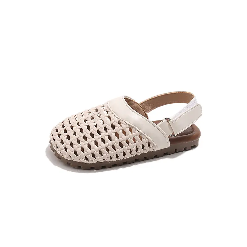 Girls Summer Large Braided Slingbacks Shoes Daily Girl School Summer Camp Flat Sandals Elegant Open Toes Students Sandals I06082