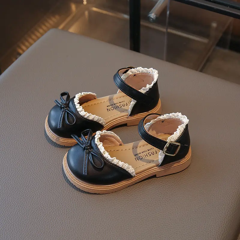 Cover Toe Girls Sandals Summer New Kids Fashion Ruffles Sweet Princess Butterfly-knot Shoes Children Non-slip Dress Shoes I03304