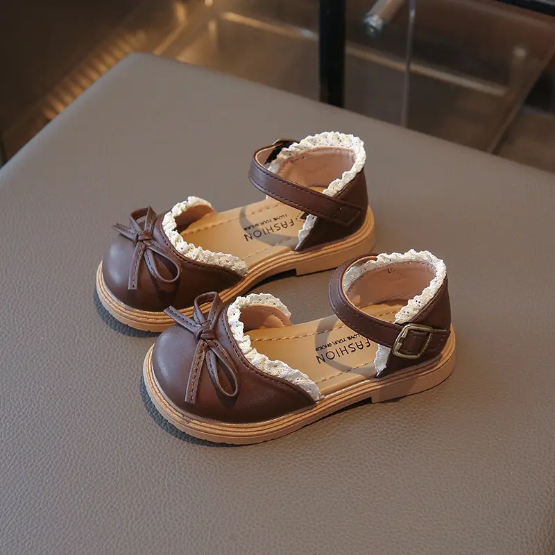 Cover Toe Girls Sandals Summer New Kids Fashion Ruffles Sweet Princess Butterfly-knot Shoes Children Non-slip Dress Shoes I03304