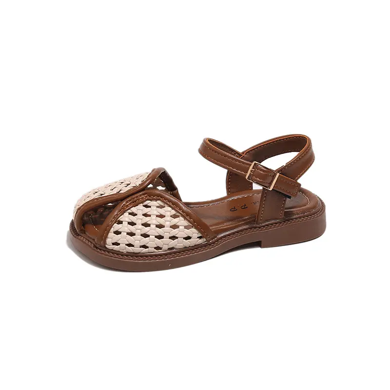2025 Mix Color Braided Design Children Sandals Girls Shoes Metal Buckle Princess Cut-outs Sandals Student  Daily Footwear I05262