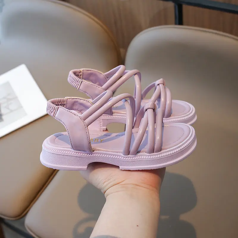 2025 New Cross-tied Narrow Band Platform Sandals for Girls Slip-on Girls Wedge Sandals Kids Sandal Girl Beach Shoes Child I06118