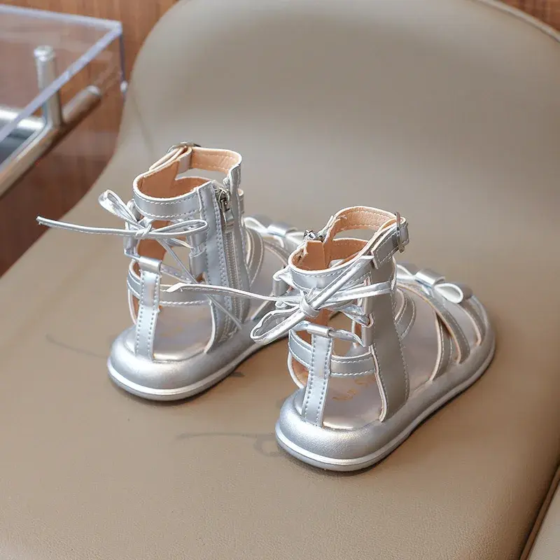 Summer Hollowed-out Breathable High Top Roman Sandals for Kids Girls New All-match Side Zipper Platform Shoes Girl Party I03141