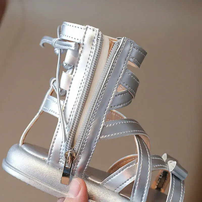 Summer Hollowed-out Breathable High Top Roman Sandals for Kids Girls New All-match Side Zipper Platform Shoes Girl Party I03141