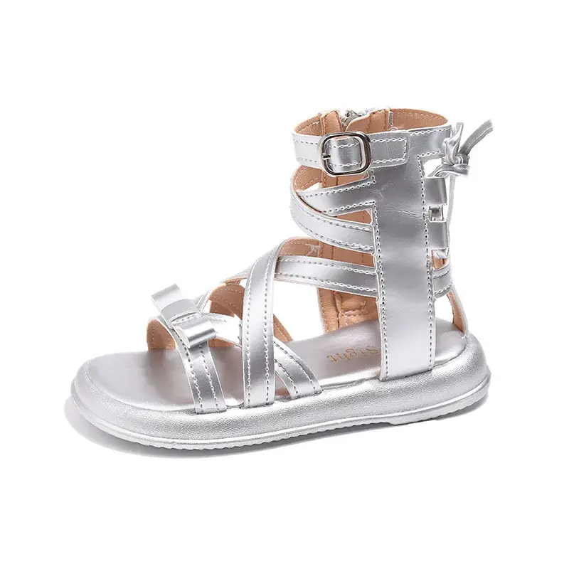 Summer Hollowed-out Breathable High Top Roman Sandals for Kids Girls New All-match Side Zipper Platform Shoes Girl Party I03141