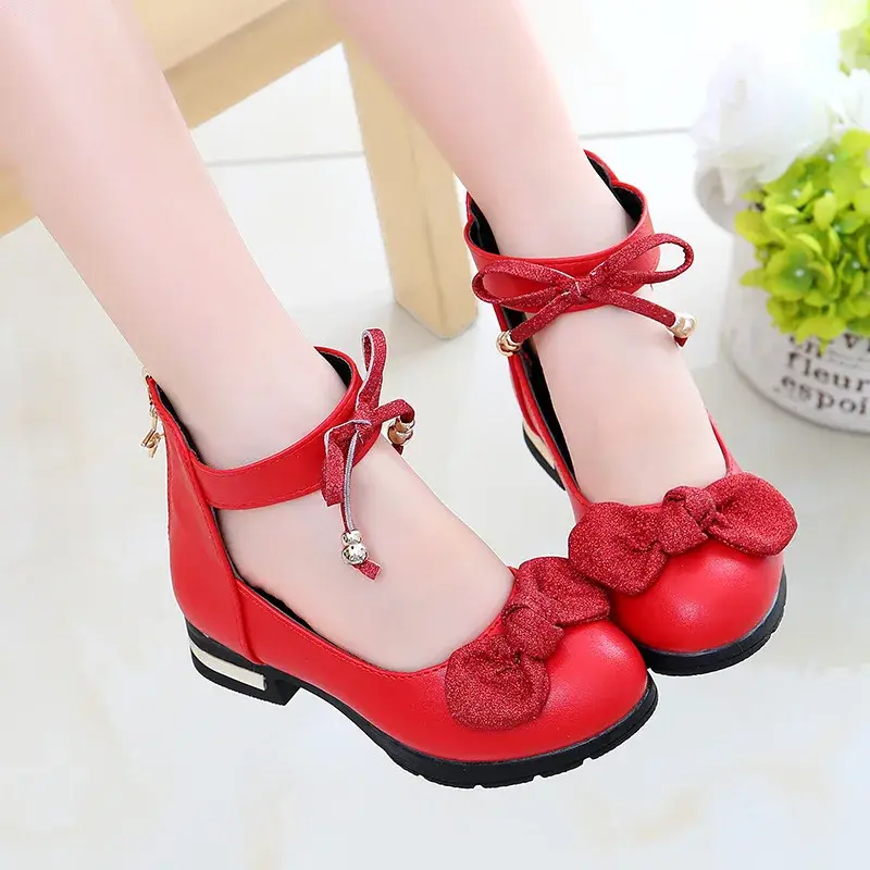 Little Girls Casual Sandals Children Footwear Bling Butterfly-knot Kids Princess Prom Party Sandals Shoes Leather Sandals H01307