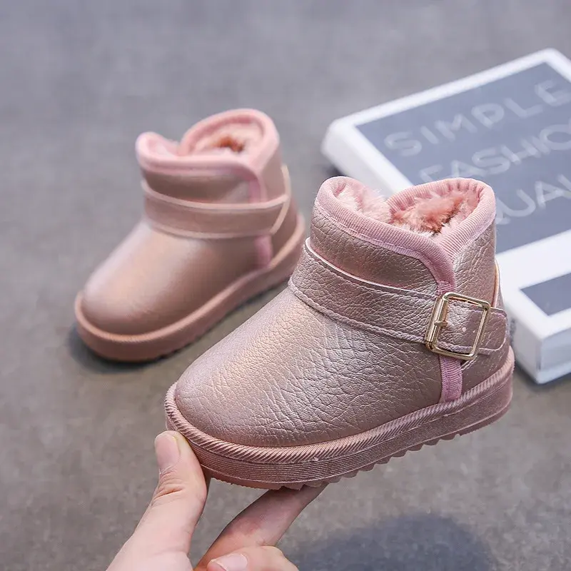 2025 Latest Anti-skid Kids Snow Boots Super Thick Plush Children Winter Boots Fashion Ankle Strape Platform Shoes Child I07119