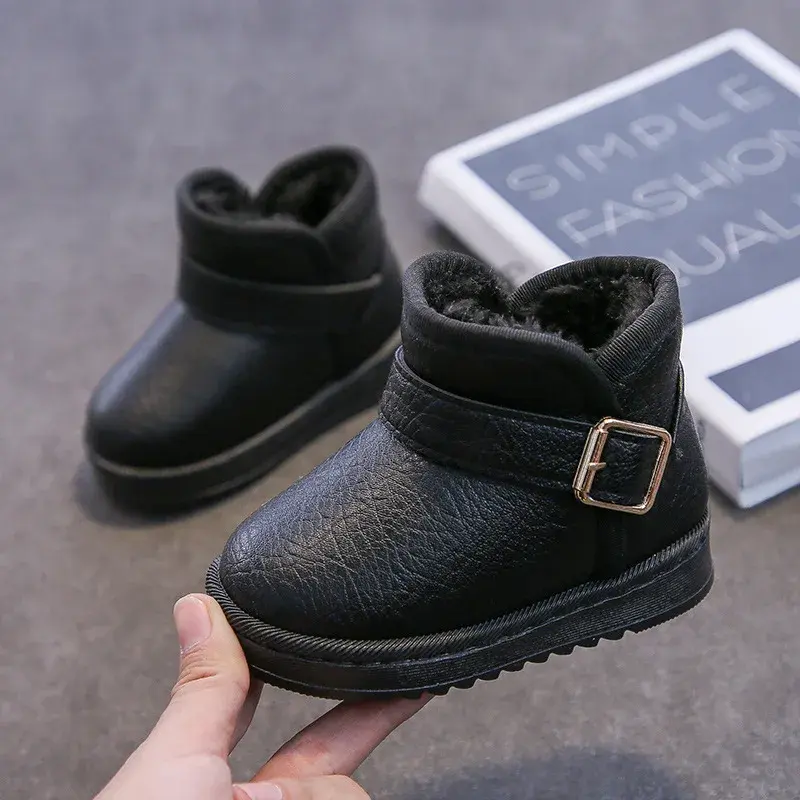 2025 Latest Anti-skid Kids Snow Boots Super Thick Plush Children Winter Boots Fashion Ankle Strape Platform Shoes Child I07119