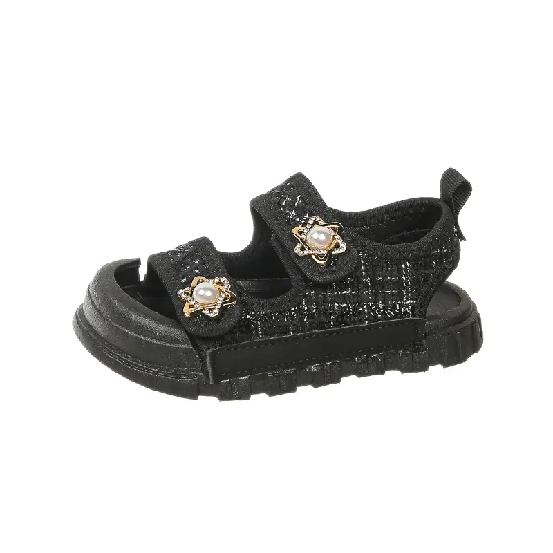 2025 Nice Straw Children Sandals New Arrivals Girls Appliques Metal Decos Sandals for Kids Girl Anti-kick Toe Beach Shoes I03242
