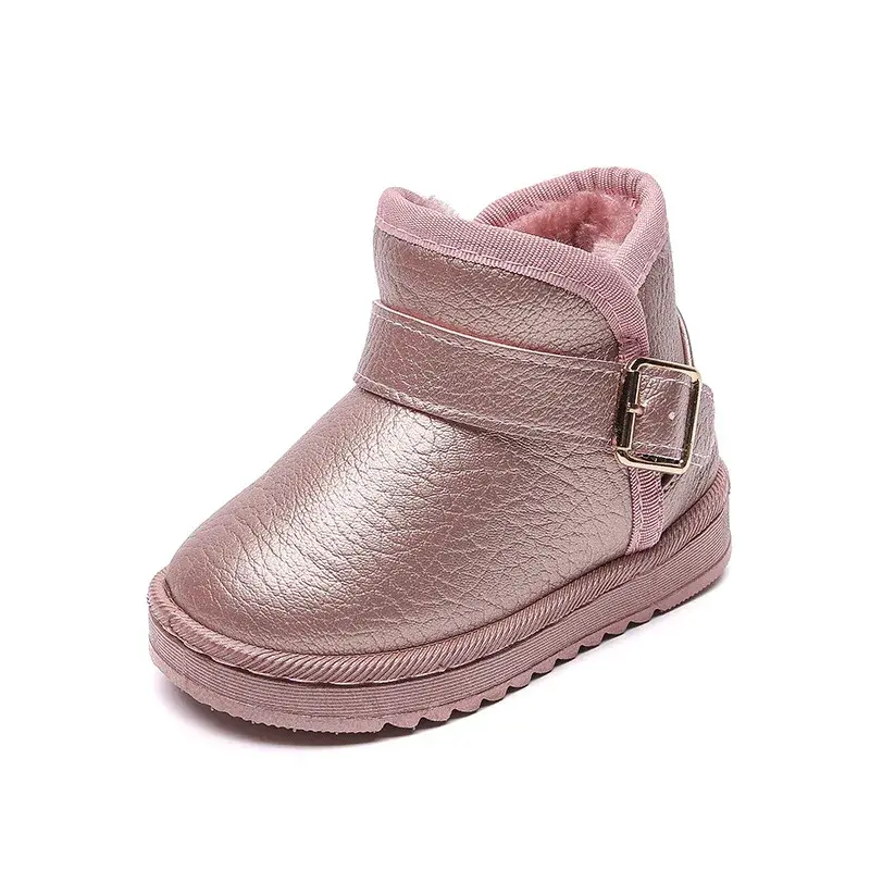 2025 Latest Anti-skid Kids Snow Boots Super Thick Plush Children Winter Boots Fashion Ankle Strape Platform Shoes Child I07119