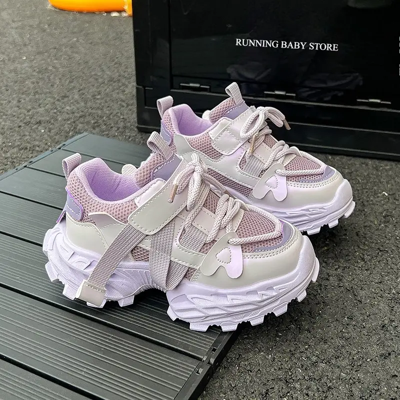 Side Nylon Belt Decos Kids Running Shoes Arch Support Children Sneaker Mesh Breathable Basketball Sport Shoes for Student I07311