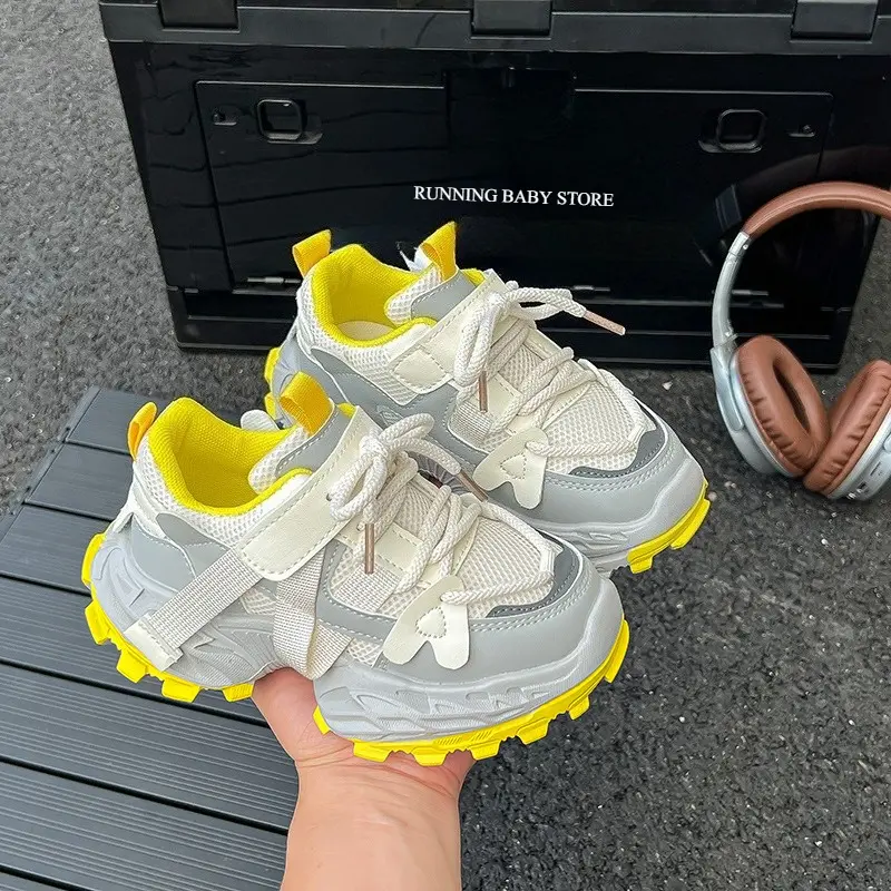 Side Nylon Belt Decos Kids Running Shoes Arch Support Children Sneaker Mesh Breathable Basketball Sport Shoes for Student I07311
