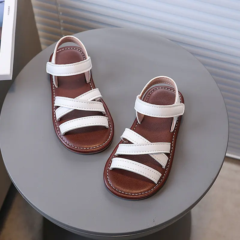 Summer Cross-tied Roman Sandals for Girls Retro Open Toe Beach Shoes Girl Soft Sole Comfortable Versatile Student Sandals I04141