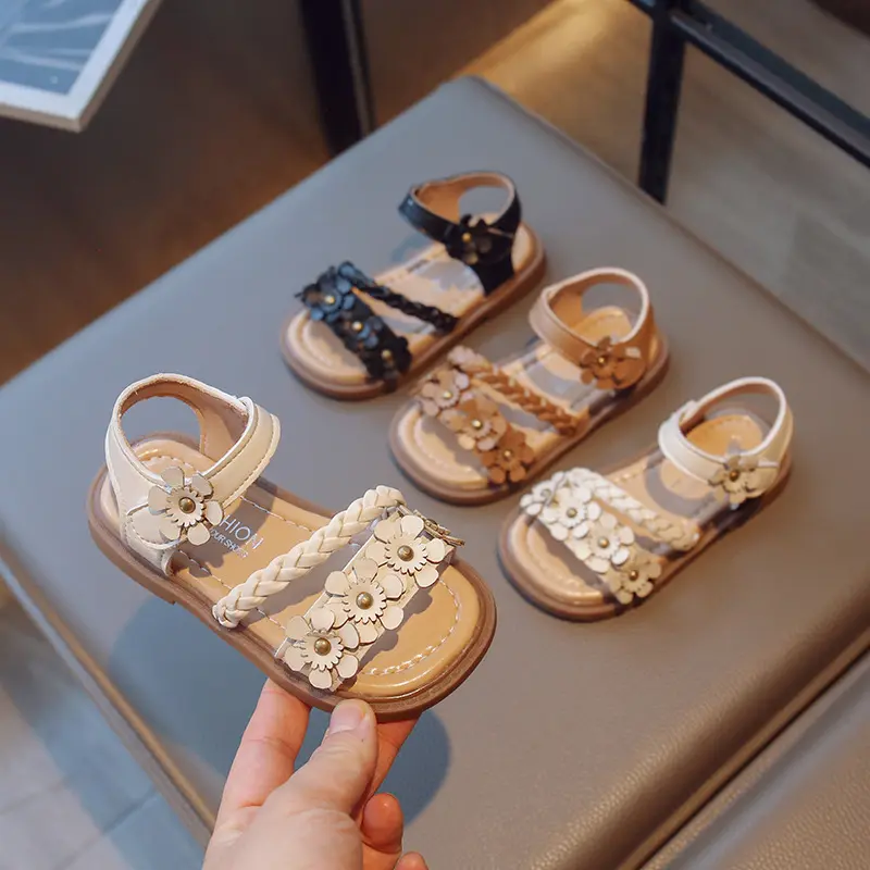 Baby Girls Sandals Shoes Nice Weave Strape Summer Children Girls Soft Sandals Flowers Princess Shoes Casual Beach Sandals I06117