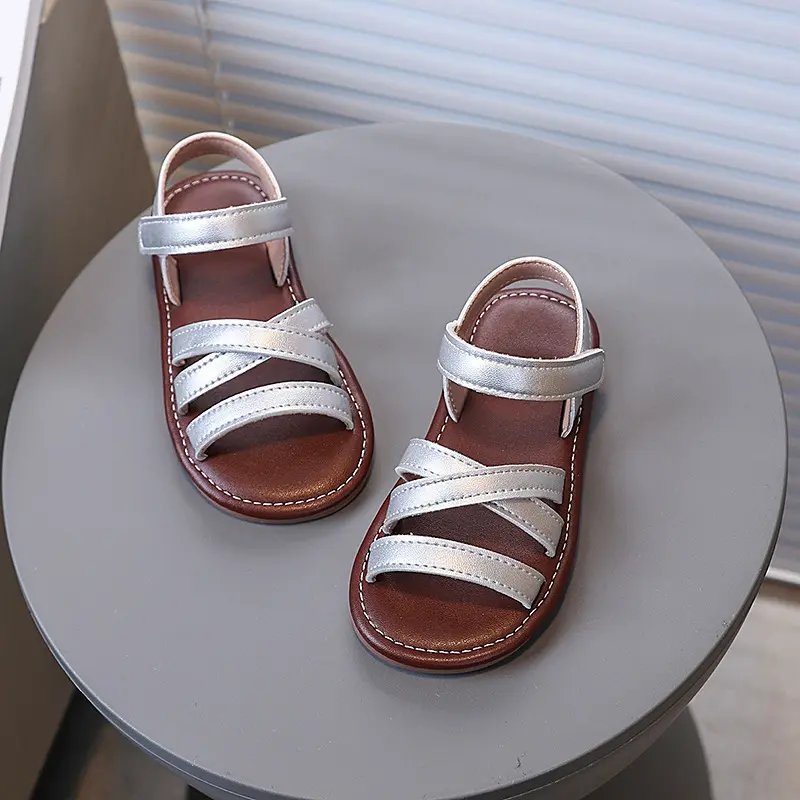 Summer Cross-tied Roman Sandals for Girls Retro Open Toe Beach Shoes Girl Soft Sole Comfortable Versatile Student Sandals I04141