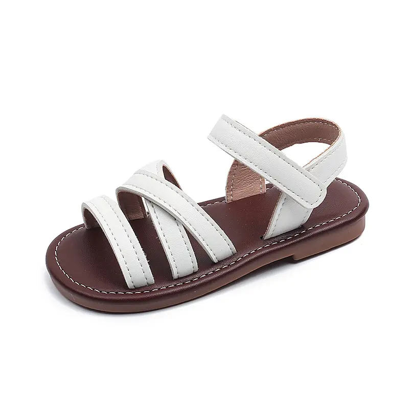 Summer Cross-tied Roman Sandals for Girls Retro Open Toe Beach Shoes Girl Soft Sole Comfortable Versatile Student Sandals I04141