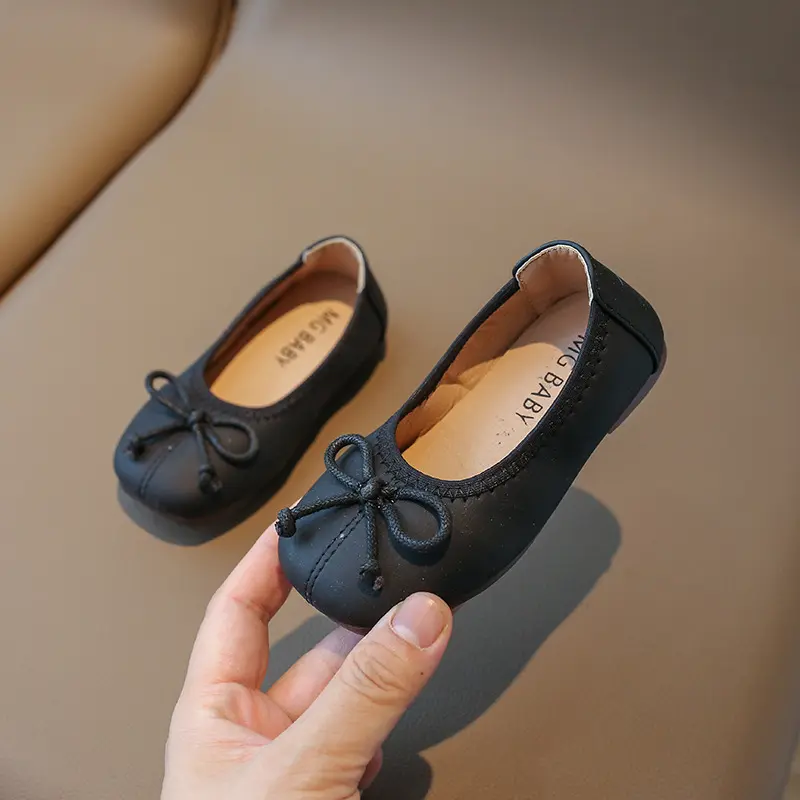 Princess Soft PU Leather Breathable School Baby Girl Comfort Ballet Flats Trend Slip on Shallow Loafer Dance Kid Footwear I01254