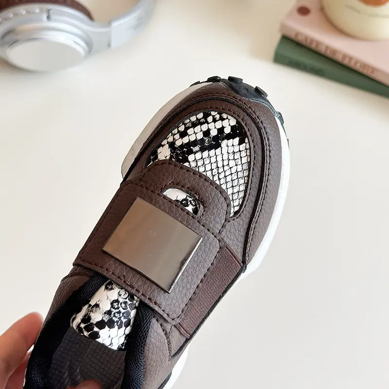 Serpentine Pattern Children Chunky Sneaker for Girls Versatile Student Autumn School Shoes Child Bold Hue Running Shoes I06226