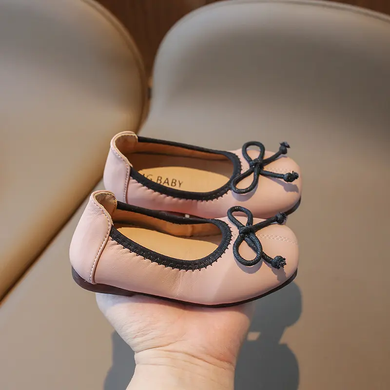 Princess Soft PU Leather Breathable School Baby Girl Comfort Ballet Flats Trend Slip on Shallow Loafer Dance Kid Footwear I01254