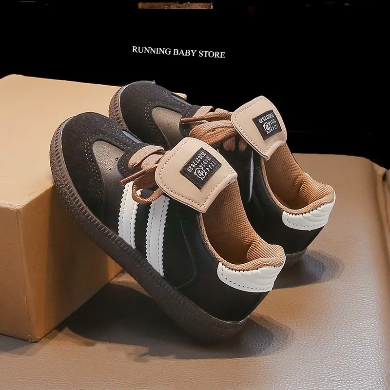Chic Looks Spliced Artificial Leather Children Casual Shoes Classic Charm Student Everyday Shoes Girl Stripe Boy Sneakers I03105