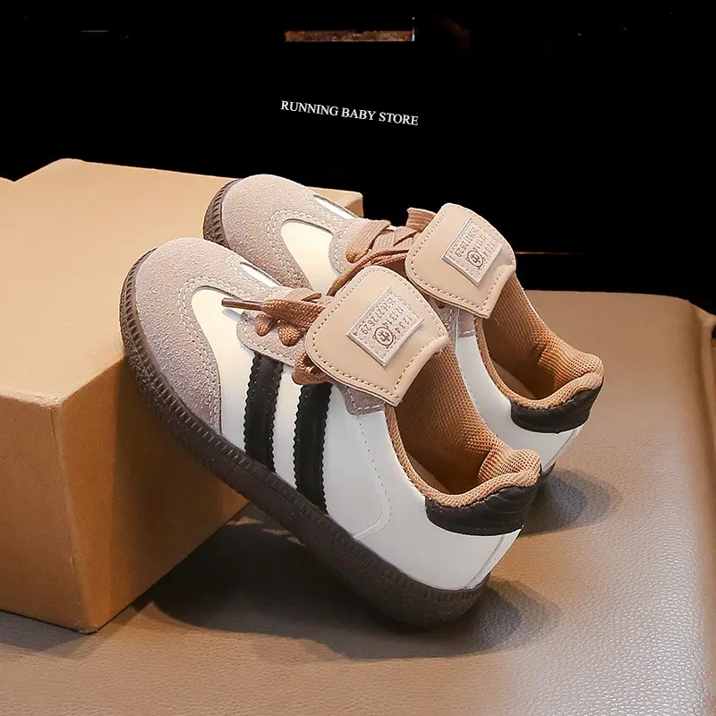 Chic Looks Spliced Artificial Leather Children Casual Shoes Classic Charm Student Everyday Shoes Girl Stripe Boy Sneakers I03105