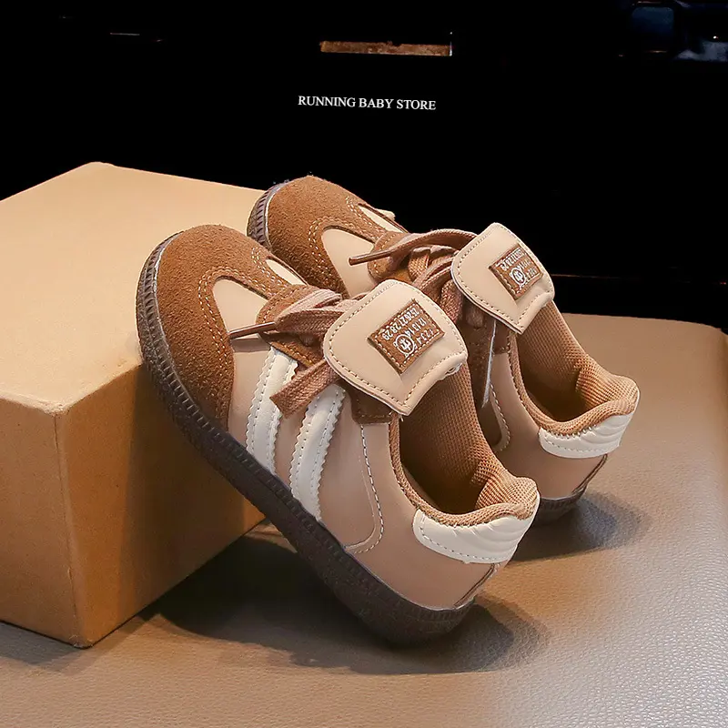 Chic Looks Spliced Artificial Leather Children Casual Shoes Classic Charm Student Everyday Shoes Girl Stripe Boy Sneakers I03105
