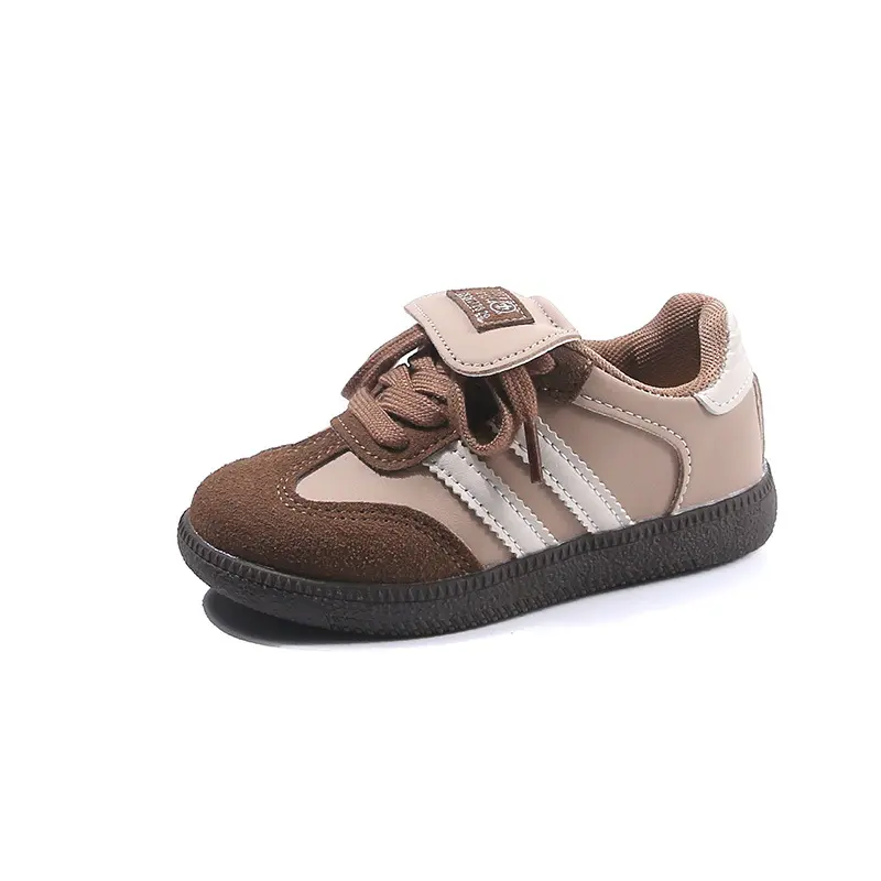 Chic Looks Spliced Artificial Leather Children Casual Shoes Classic Charm Student Everyday Shoes Girl Stripe Boy Sneakers I03105