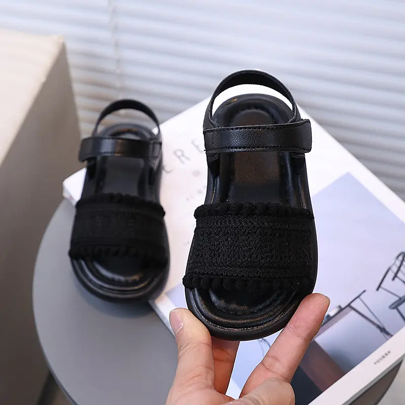 2025 Cost-effective Summer Girl's Sandals Lightweight Non-slip Outdoor Beach Shoes Girl Fashion Hairball Platform Sandals I04213