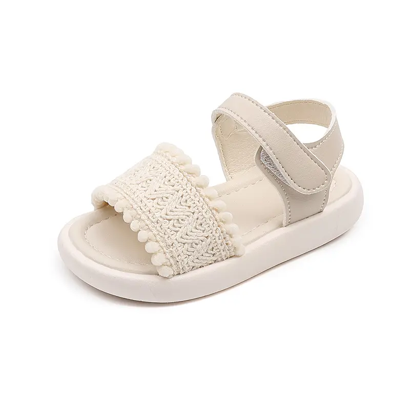 2025 Cost-effective Summer Girl's Sandals Lightweight Non-slip Outdoor Beach Shoes Girl Fashion Hairball Platform Sandals I04213
