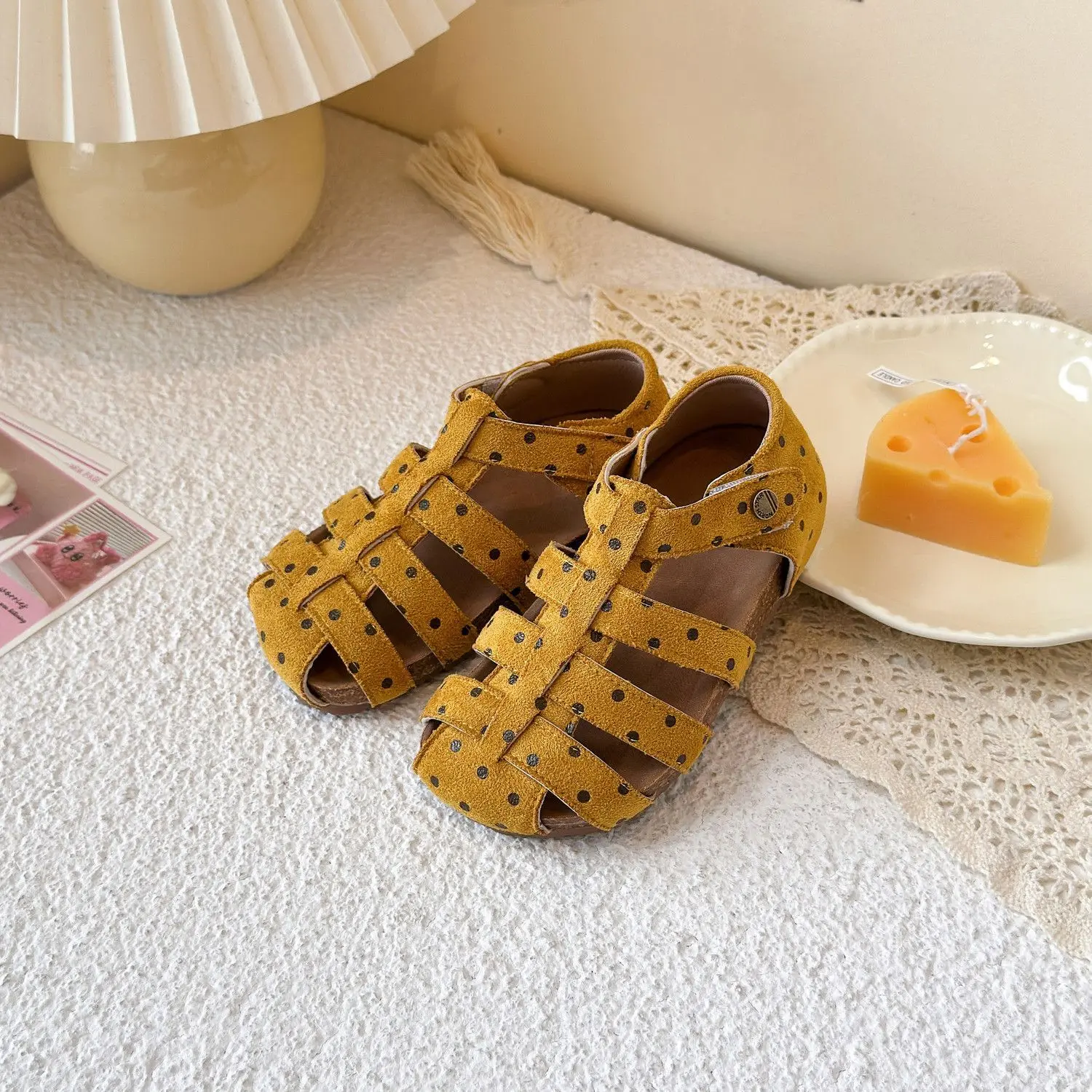 All Over Print Polka Dot Children Sandals for Girls Suede Leather Summer Students Holiday Shoes Girl Daily Shoes Cut-outs I05103