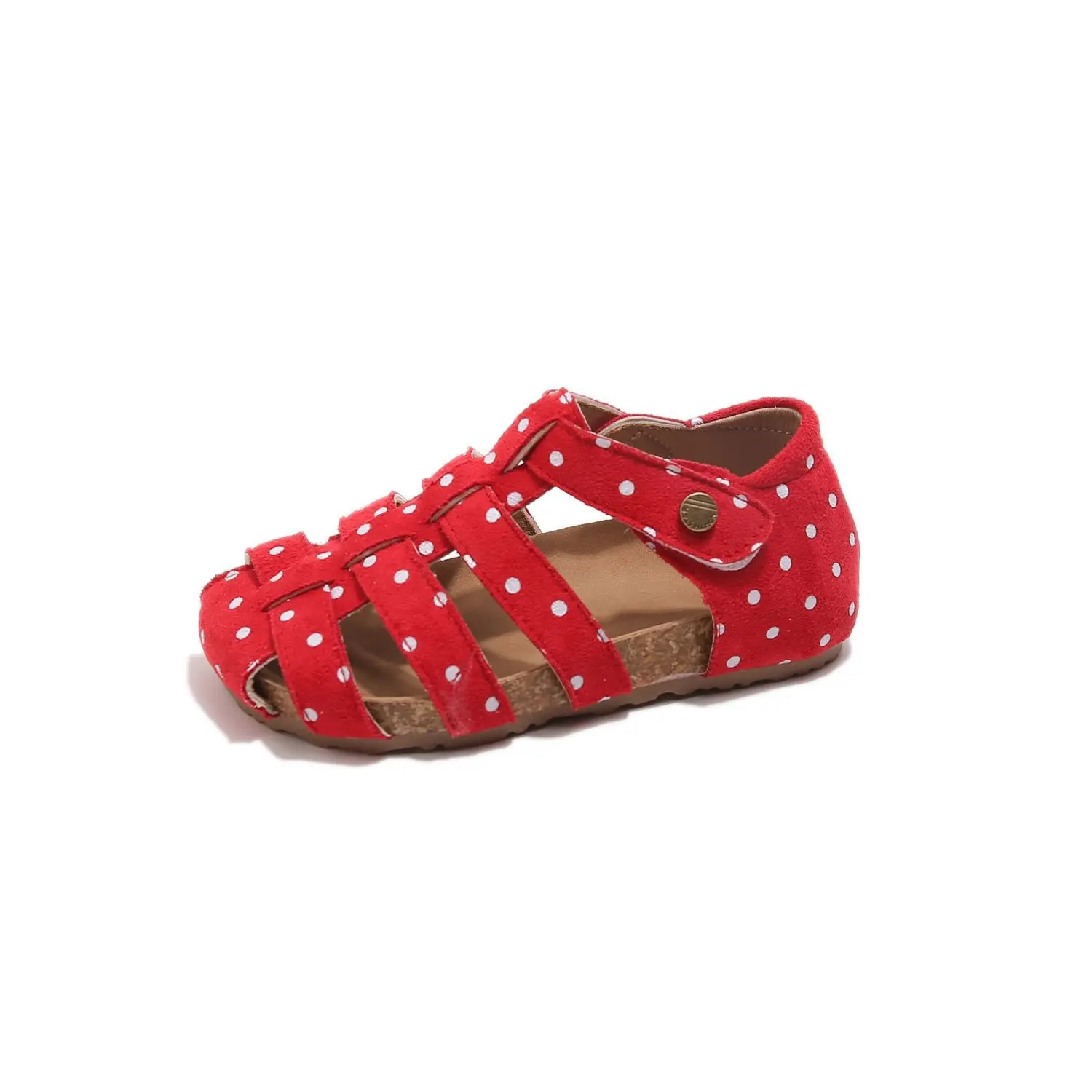 All Over Print Polka Dot Children Sandals for Girls Suede Leather Summer Students Holiday Shoes Girl Daily Shoes Cut-outs I05103
