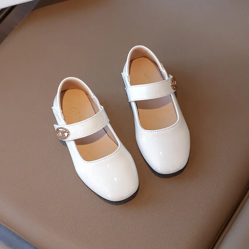 Trend Girls Square Heels Glossy Patent Leather Shoe Spring Autumn Children Causal Princess Dress Shoes for Evening Party IY06291
