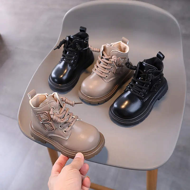 New Children Boots Soft Leather Handsome Trendy Kids Short Boot Matte PU Leather Anti-slip Unisex Boy Girl Platform Shoes I06234
