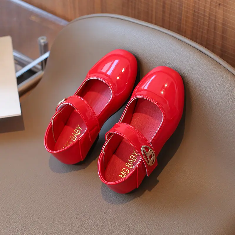 Trend Girls Square Heels Glossy Patent Leather Shoe Spring Autumn Children Causal Princess Dress Shoes for Evening Party IY06291