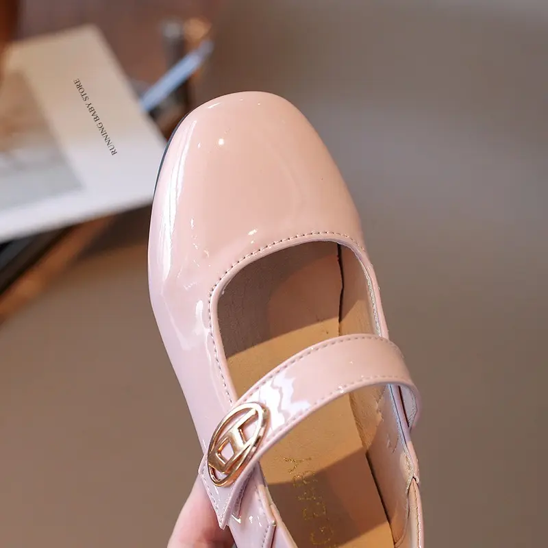 Trend Girls Square Heels Glossy Patent Leather Shoe Spring Autumn Children Causal Princess Dress Shoes for Evening Party IY06291