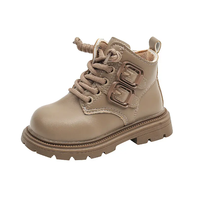 New Children Boots Soft Leather Handsome Trendy Kids Short Boot Matte PU Leather Anti-slip Unisex Boy Girl Platform Shoes I06234