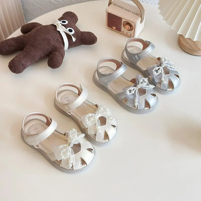 Cute and Sweet Girl's Sandals with Beading Super Beauty Student Daily Shoes Girl Ribbons Bow-ties School Prom Dress Shoes I06038