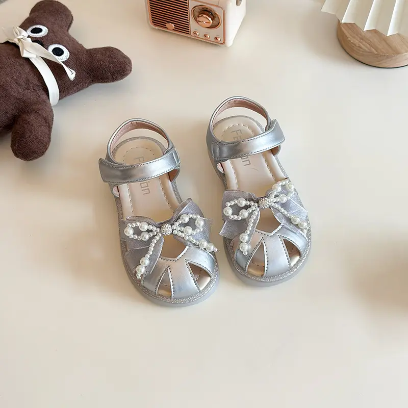 Cute and Sweet Girl's Sandals with Beading Super Beauty Student Daily Shoes Girl Ribbons Bow-ties School Prom Dress Shoes I06038