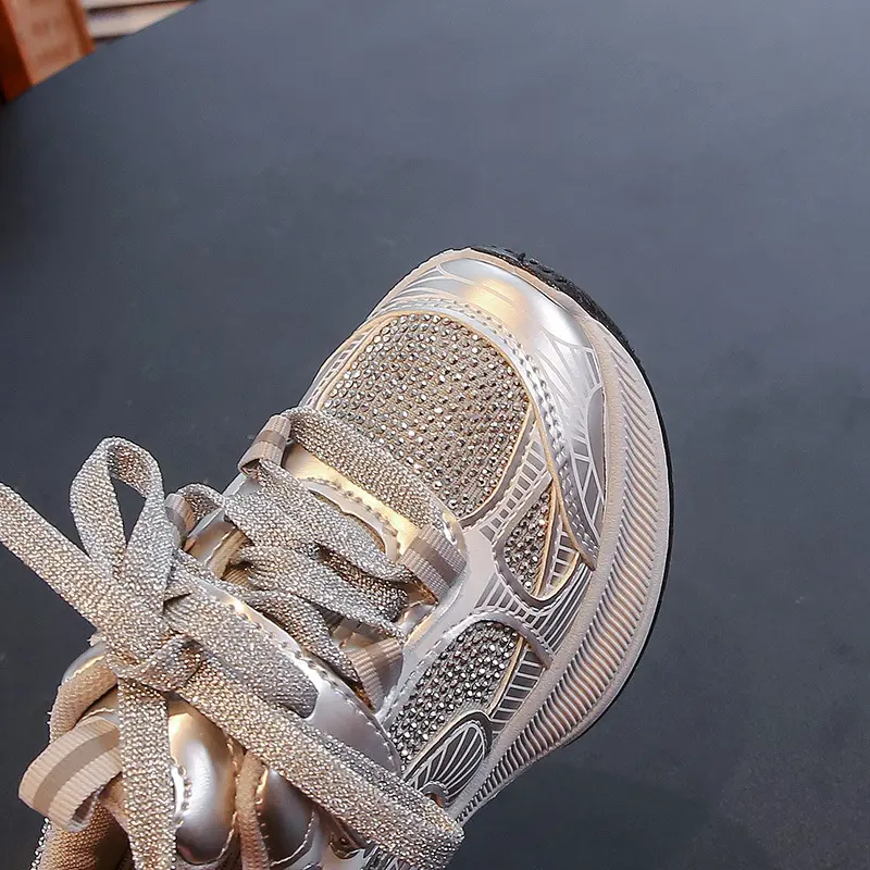 Kids Running Shoes Girls School Autumn Rhinestone Casual Sports Shoes Non Slip Stripes Basketball Shoes Sneakers Comfort H07313
