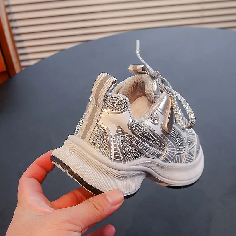 Kids Running Shoes Girls School Autumn Rhinestone Casual Sports Shoes Non Slip Stripes Basketball Shoes Sneakers Comfort H07313