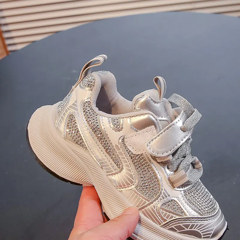 Kids Running Shoes Girls School Autumn Rhinestone Casual Sports Shoes Non Slip Stripes Basketball Shoes Sneakers Comfort H07313