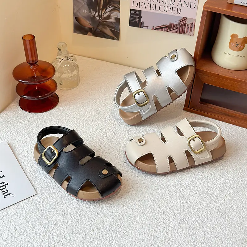 Summer Brand Breathable Button Sandals for Girl Casual Children Beach Shoes Girls Soft Bottom Comfortable Princess Sandal I06193