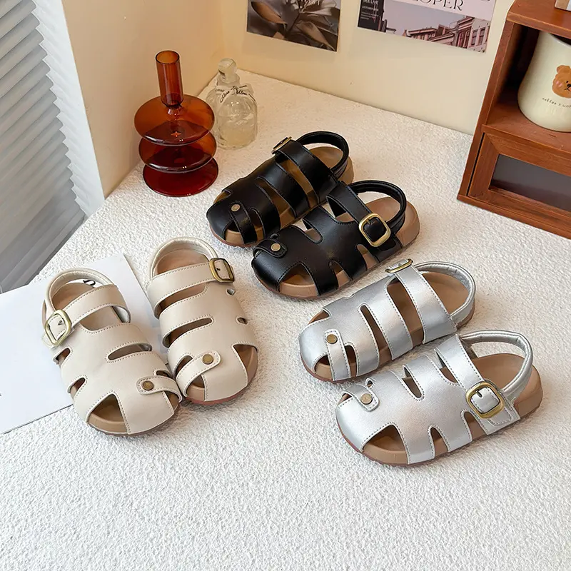 Summer Brand Breathable Button Sandals for Girl Casual Children Beach Shoes Girls Soft Bottom Comfortable Princess Sandal I06193