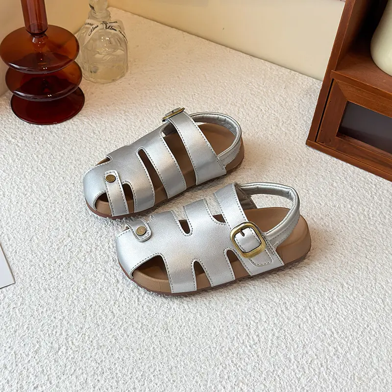 Summer Brand Breathable Button Sandals for Girl Casual Children Beach Shoes Girls Soft Bottom Comfortable Princess Sandal I06193