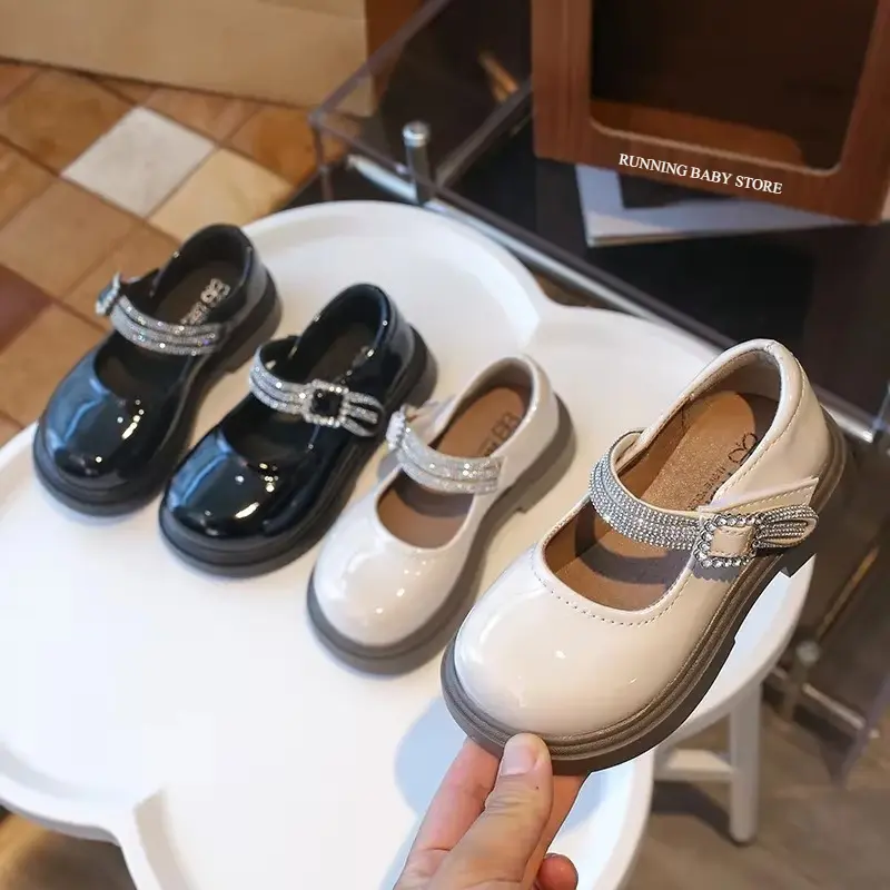 2025 Spring Autumn Little Girls Shoes Rhinestone Strape mary jane Princess Shoes Solid Color Kids Gilrs Dance Dress Shoes I04244