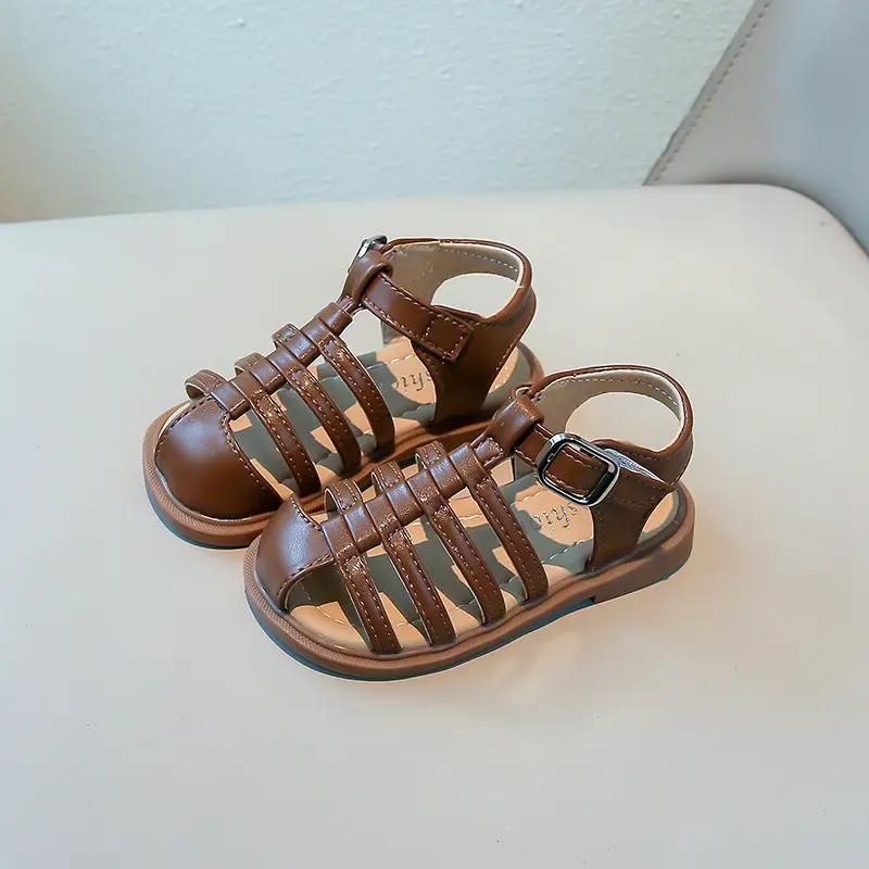 Retro Children Cut Out Shoes Girls Roman Shoes British Style Non-slip Fashion Kids Toes Capped Shoes Peep Toe Solid Color I06054