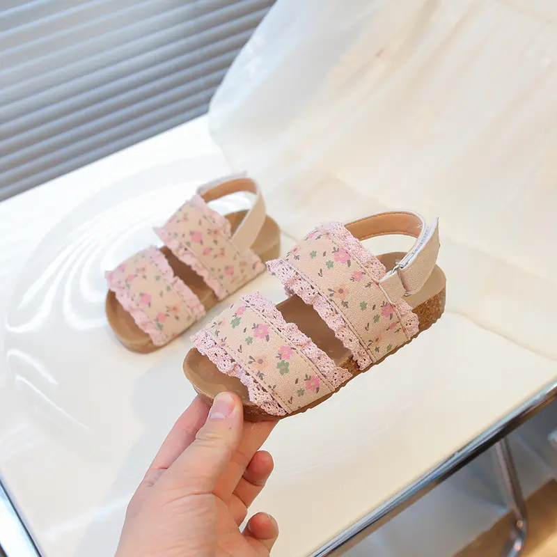 2025 All Over Flowers Printed Children's Sandals for Girls Platform Beach Shoes Ruffles Princess Slingbacks Student Shoes I05161