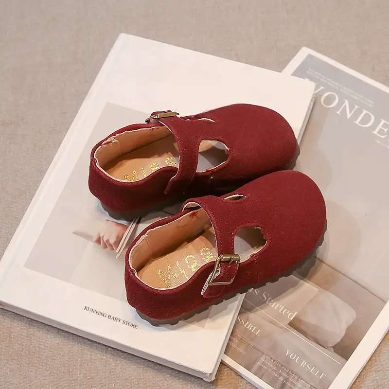 Spring Suede Girl's Flat Shoes New Round Toe Soft Bottom Shoes Children Outdoor Casual Footwear New Semester School Shoes I02142